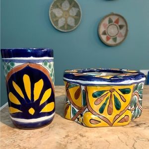 talavera 2 piece Talavera flower frog, and Tumblr tumbler